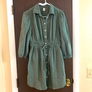 Green Button-Up Gauze Shirt Dress‎
